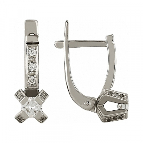 Золотые серьги с бриллиантом № 114374