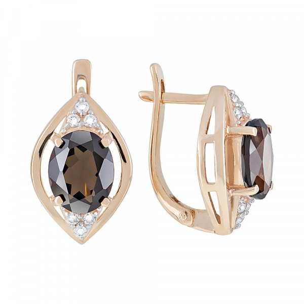 Золотые серьги с раухтопазом и фианитом № 122918