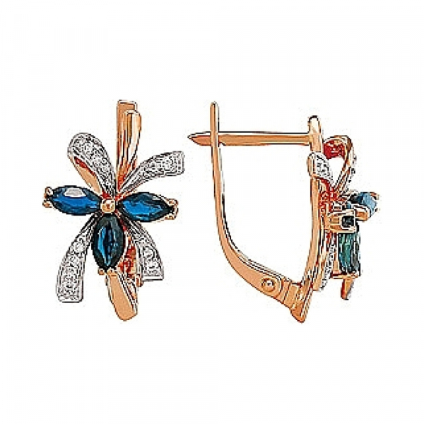 Золотые серьги с бриллиантом и сапфиром № 96324