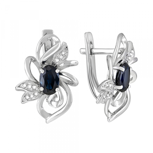 Золотые серьги с бриллиантом и сапфиром № 123167