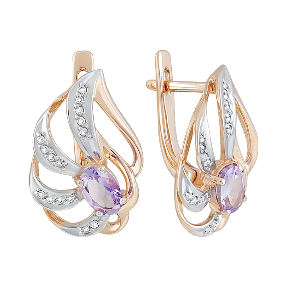 Золотые серьги с аметистом и фианитом № 126571