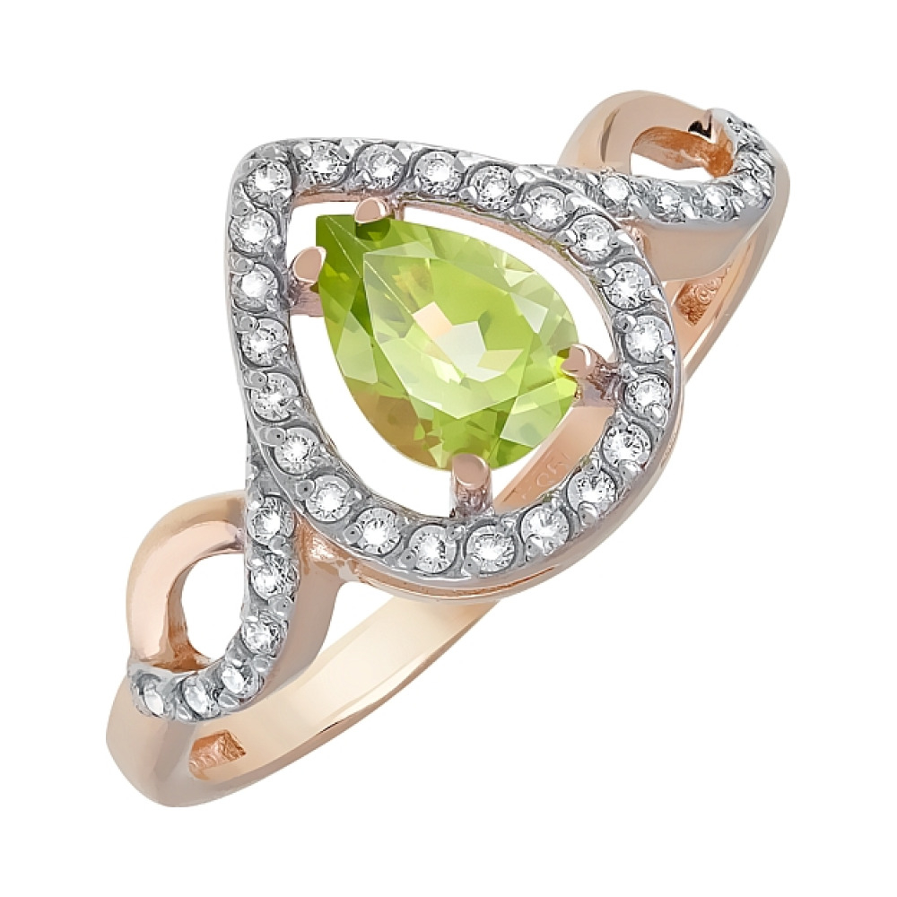 Золотое кольцо с хризолитом и фианитом № 119966