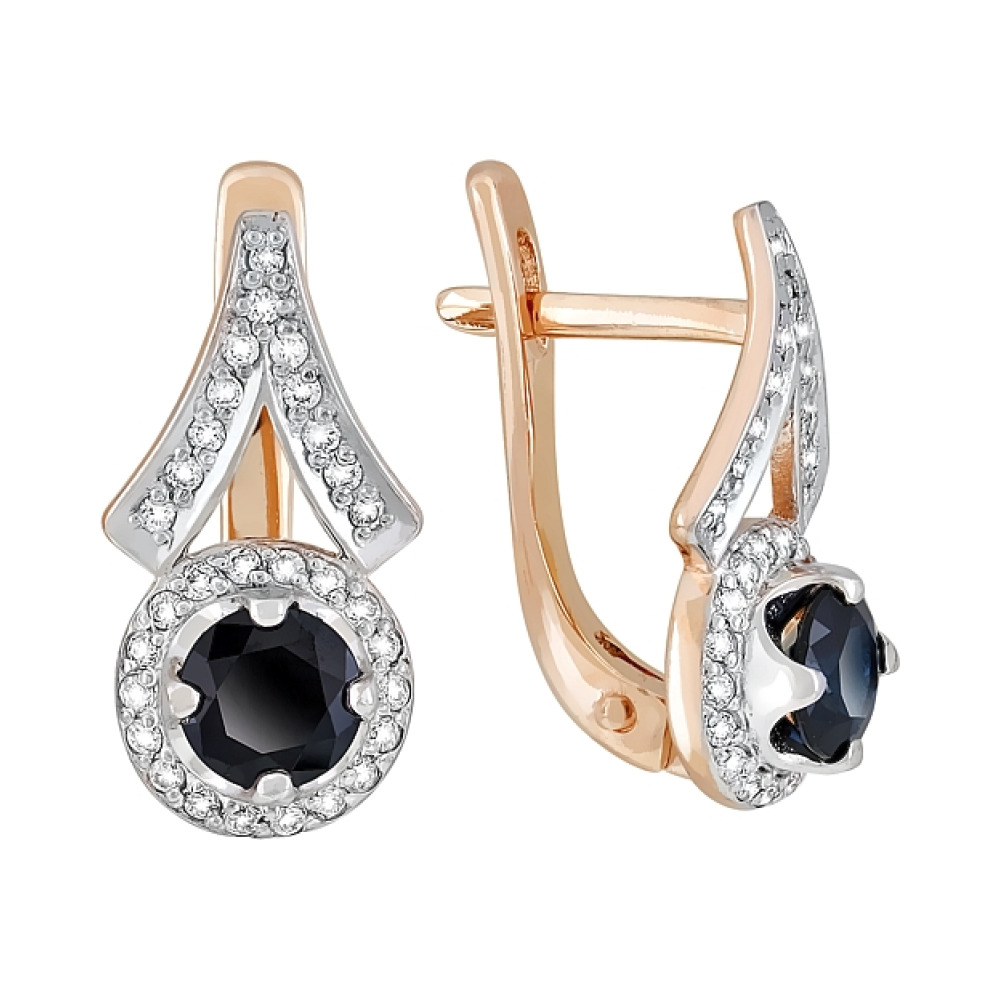 Золотые серьги с бриллиантом и сапфиром № 119129