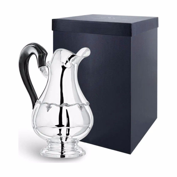 Кувшин с цветочным орнаментом и деревянной ручкой маленький из серебра 925 пробы в футляре