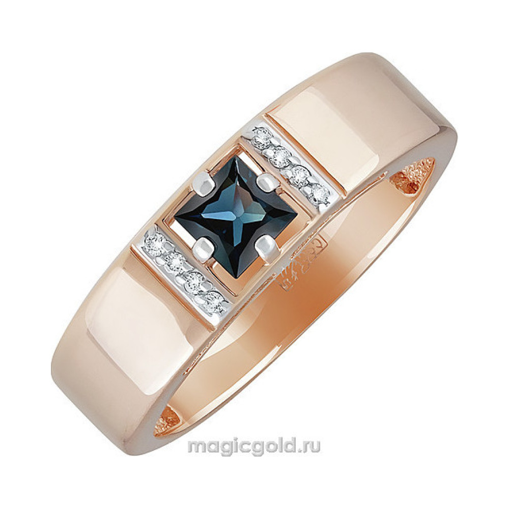 Золотое кольцо с бриллиантом и сапфиром № 140272