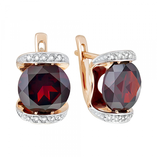 Золотые серьги с гранатом и фианитом № 122863