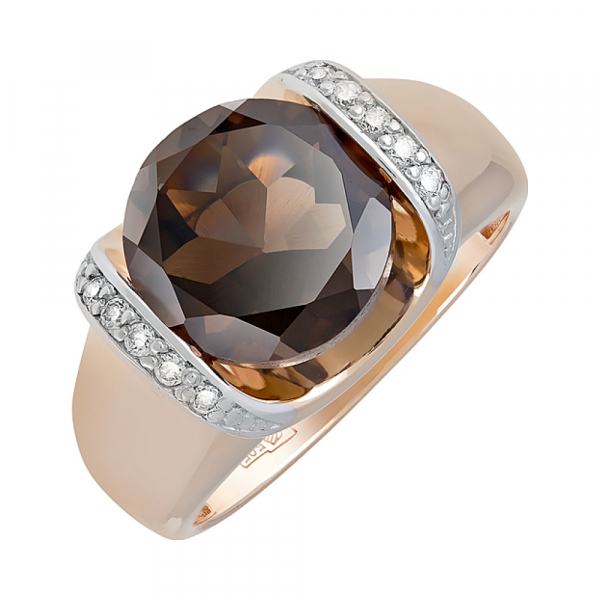 Золотое кольцо с раухтопазом и фианитом № 122904