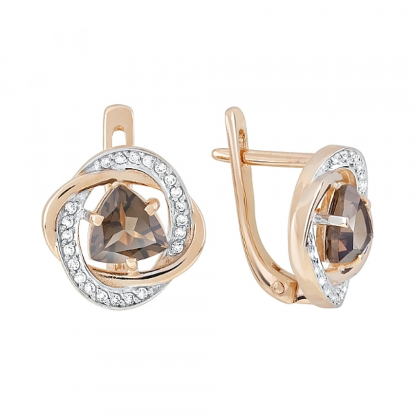 Золотые серьги с раухтопазом и фианитом № 119420