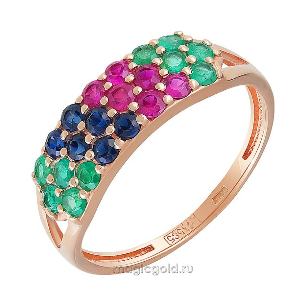 Золотое кольцо с драгоценными вставками  № 159109