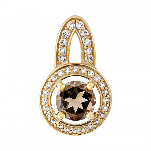 Серебряная подвеска с раухтопазом, фианитом и золотым покрытием № 132651