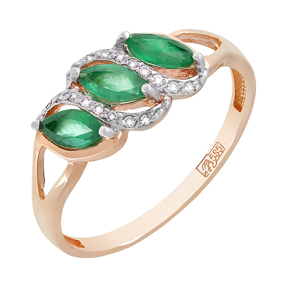 Золотое кольцо с бриллиантом и изумрудом № 118777