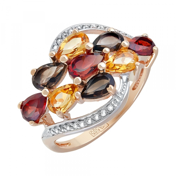 Золотое кольцо с полудрагоценными вставками и фианитом № 120451