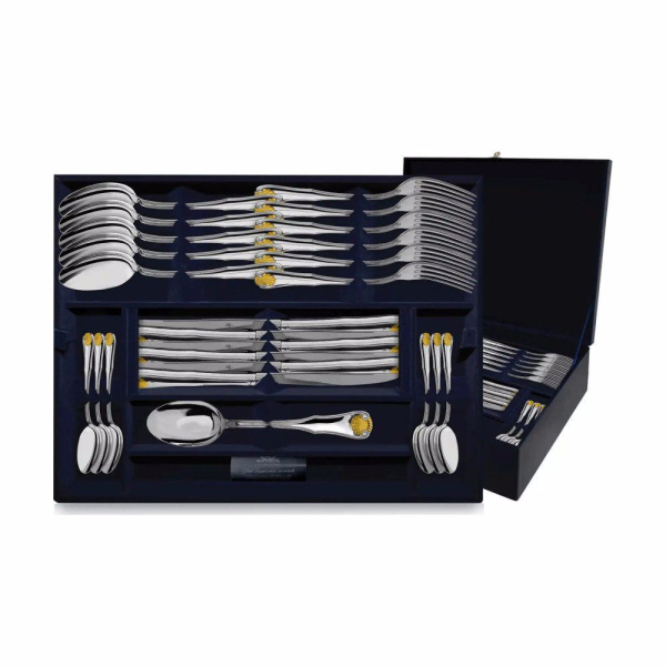 Набор столовый Визит: вилка, ложка, нож, чайная ложка с позолотой из серебра 925 пробы