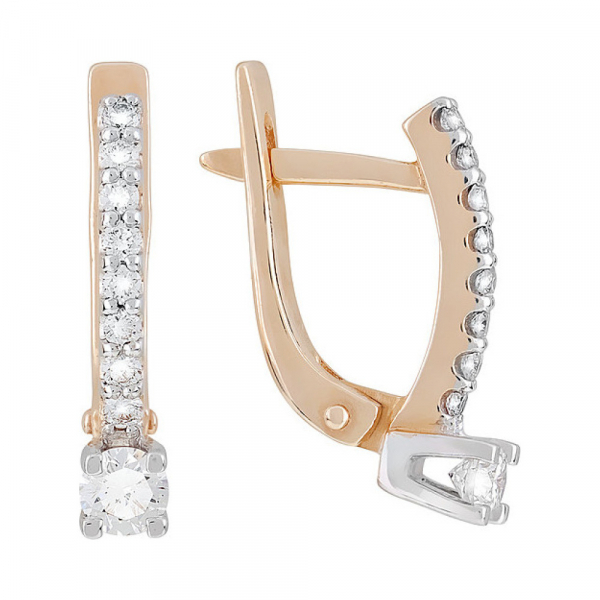 Золотые серьги с бриллиантом № 116285