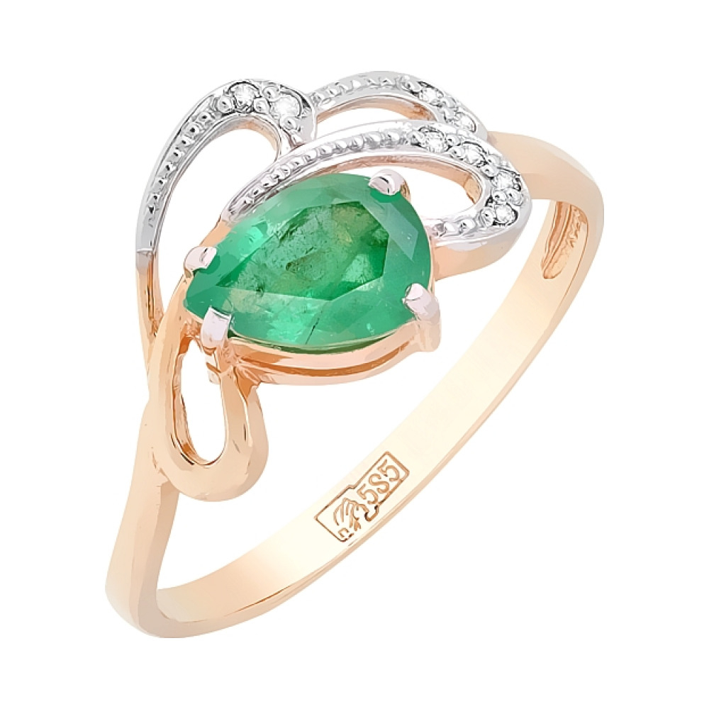 Золотое кольцо с бриллиантом и изумрудом № 85168