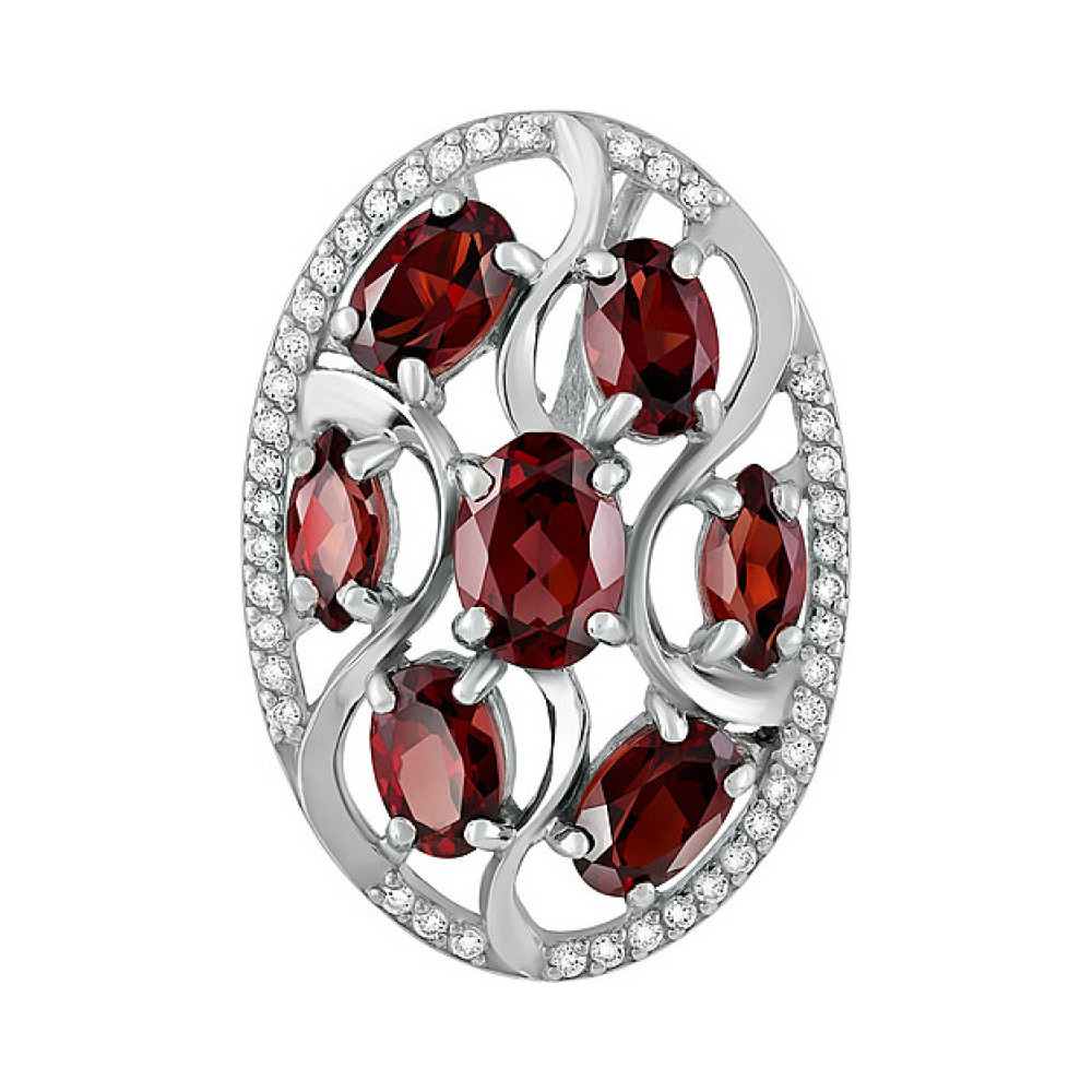 Серебряная подвеска с гранатом и фианитом № 132821