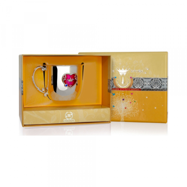 Серебряная детская кружка «Сердце» КД с эмалью