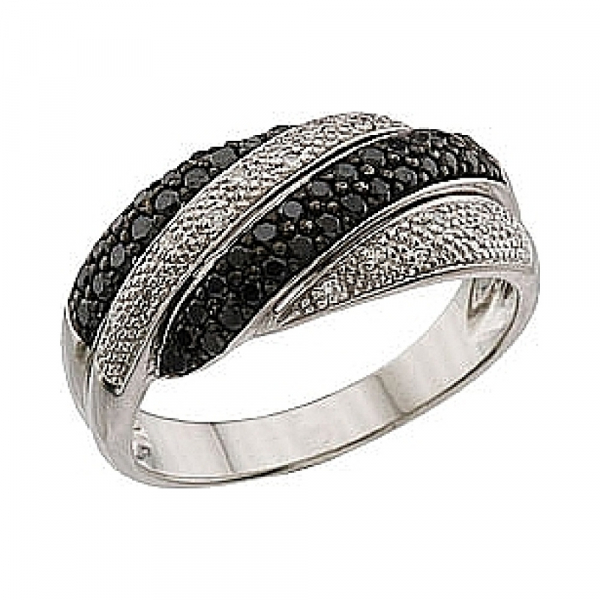 Золотое кольцо с чёрным и белым бриллиантами № 62739