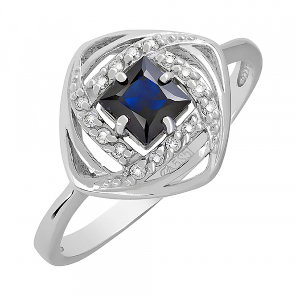 Золотое кольцо с бриллиантом и сапфиром № 119103