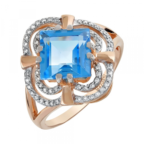 Золотое кольцо с топазом и фианитом № 118860