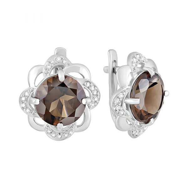 Серебряные серьги с раухтопазом и фианитом № 124671