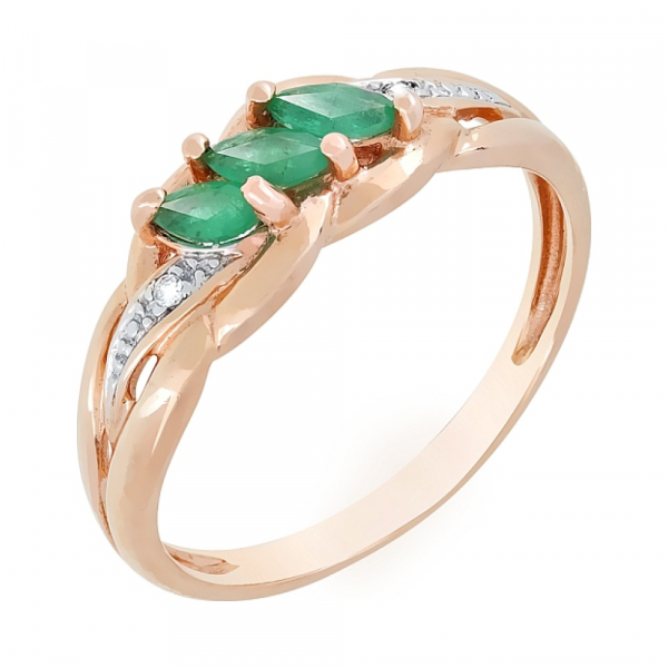 Золотое кольцо с бриллиантом и изумрудом № 7228