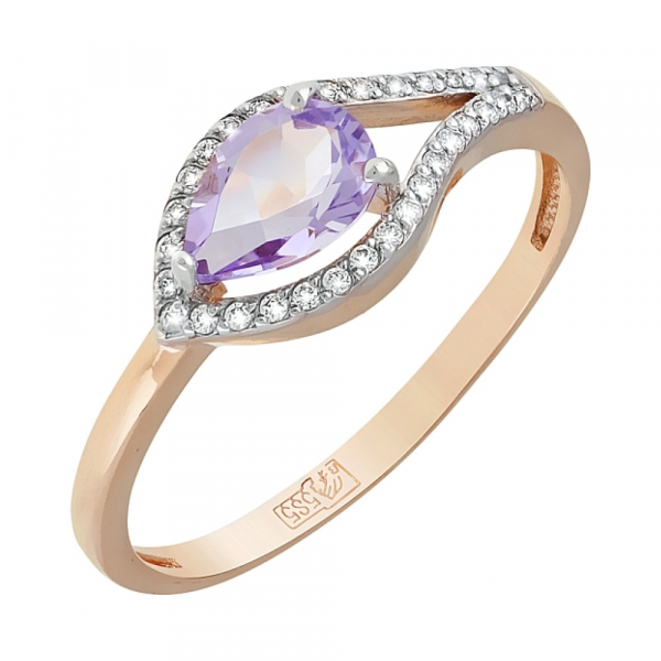 Золотое кольцо с аметистом и фианитом № 119541