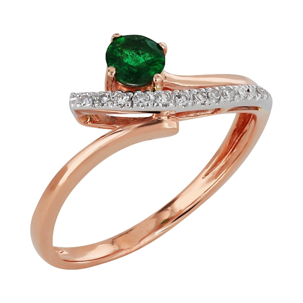 Золотое кольцо с бриллиантом и изумрудом № 99154