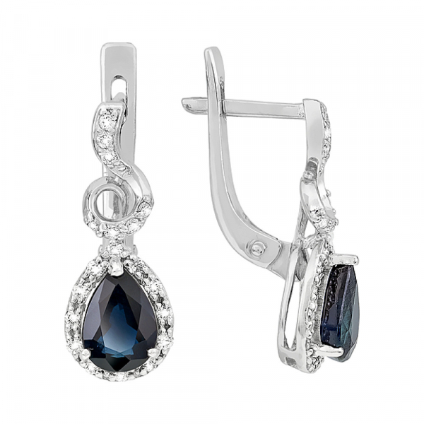 Золотые серьги с бриллиантом и сапфиром № 116977