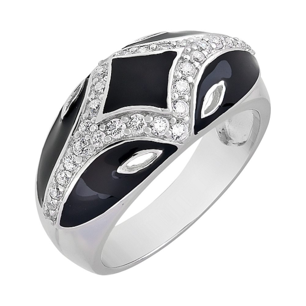 Серебряное кольцо с фианитом и эмалью № 115279