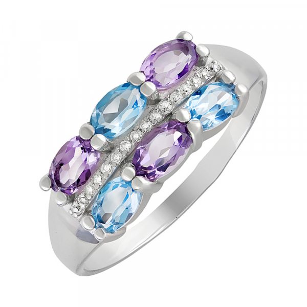 Серебряное кольцо с полудрагоценными вставками и фианитом № 131466