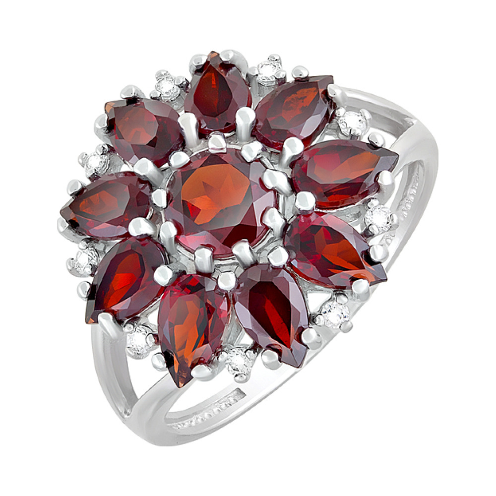 Серебряное кольцо с гранатом и фианитом № 123270