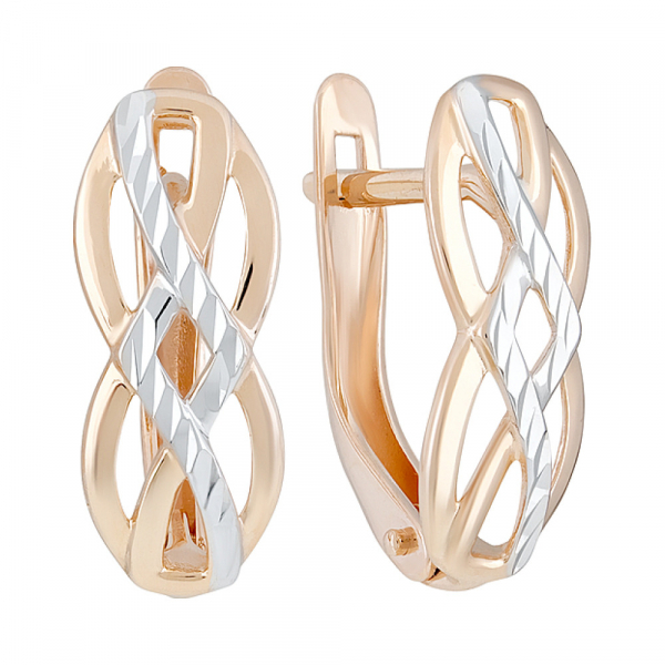 Золотые серьги без камня с алмазкой № 129189