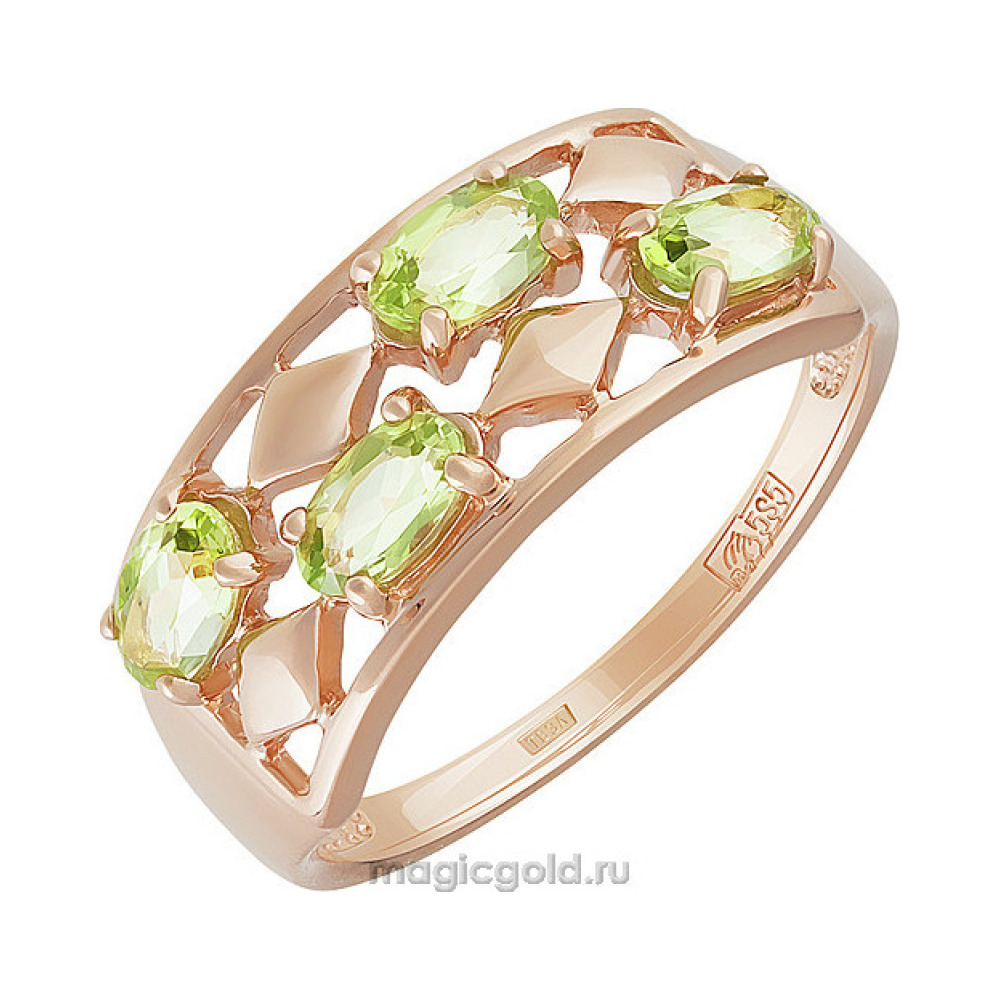 Золотое кольцо с хризолитом № 141850