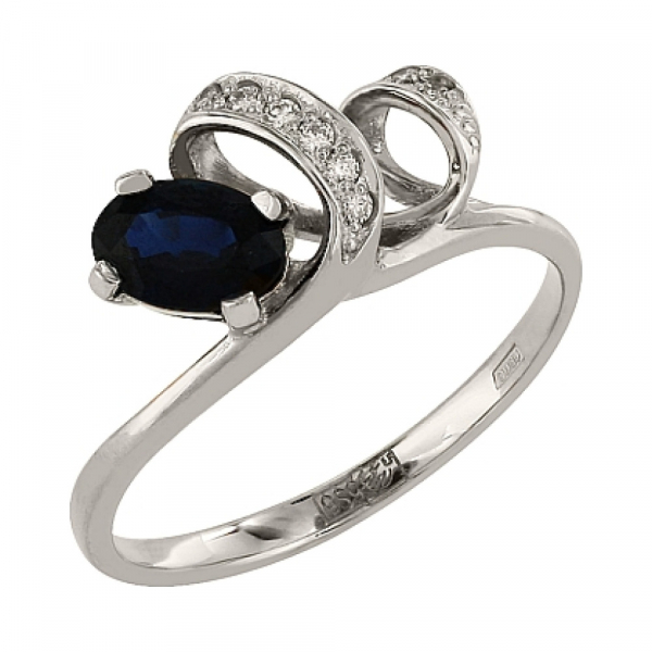 Золотое кольцо с бриллиантом и сапфиром № 96392