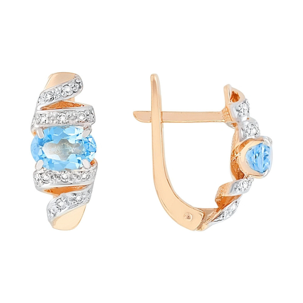 Золотые серьги с топазом и фианитом № 100304