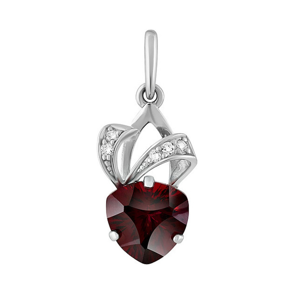 Серебряная подвеска с гранатом и фианитом № 134240