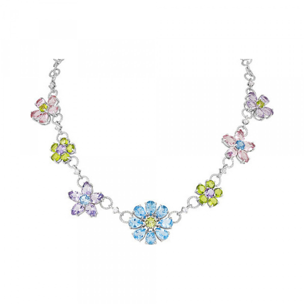 Серебряное колье с полураг.вставками и алпанитом  № 133229