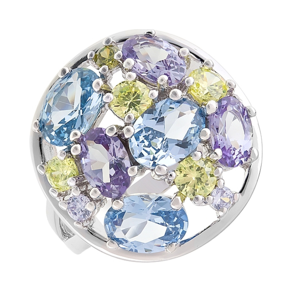 Серебряное кольцо с имитац. шпинели, корунда и фианитом № 112764