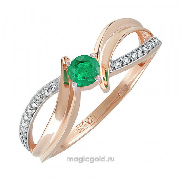 Золотое кольцо с бриллиантом и изумрудом № 139276