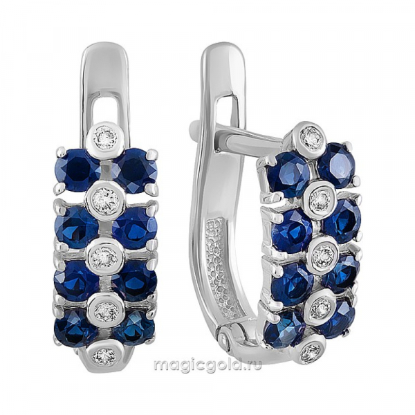 Золотые серьги с бриллиантом и сапфиром № 158869