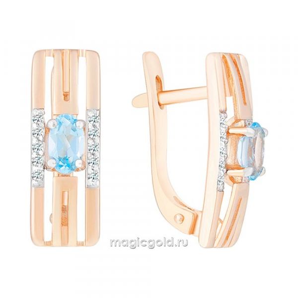 Золотые серьги с топазом и фианитом № 170498