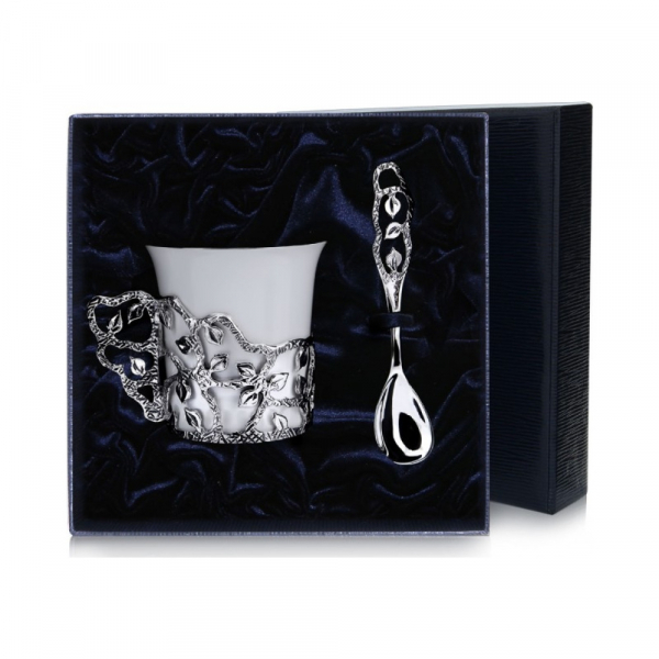 Набор серебряная кофейная чашка «Листопад»