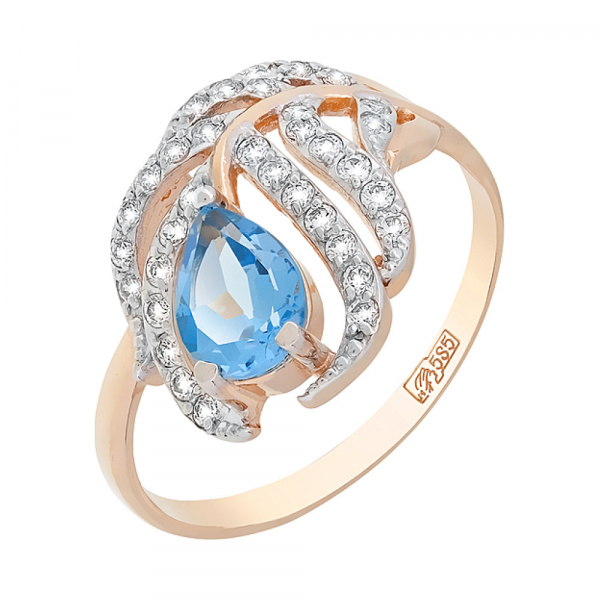 Золотое кольцо с топазом и фианитом № 117472