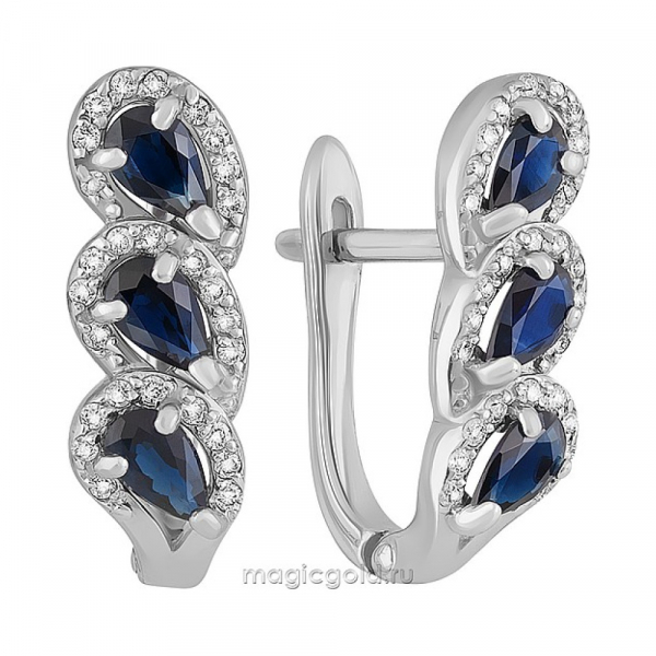 Золотые серьги с бриллиантом и сапфиром № 161281