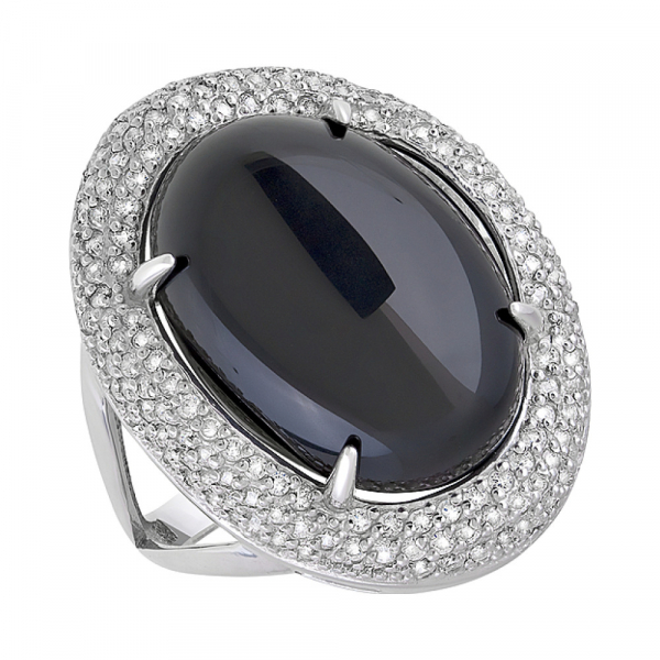 Серебряное кольцо с черным ониксом и фианитом № 128055