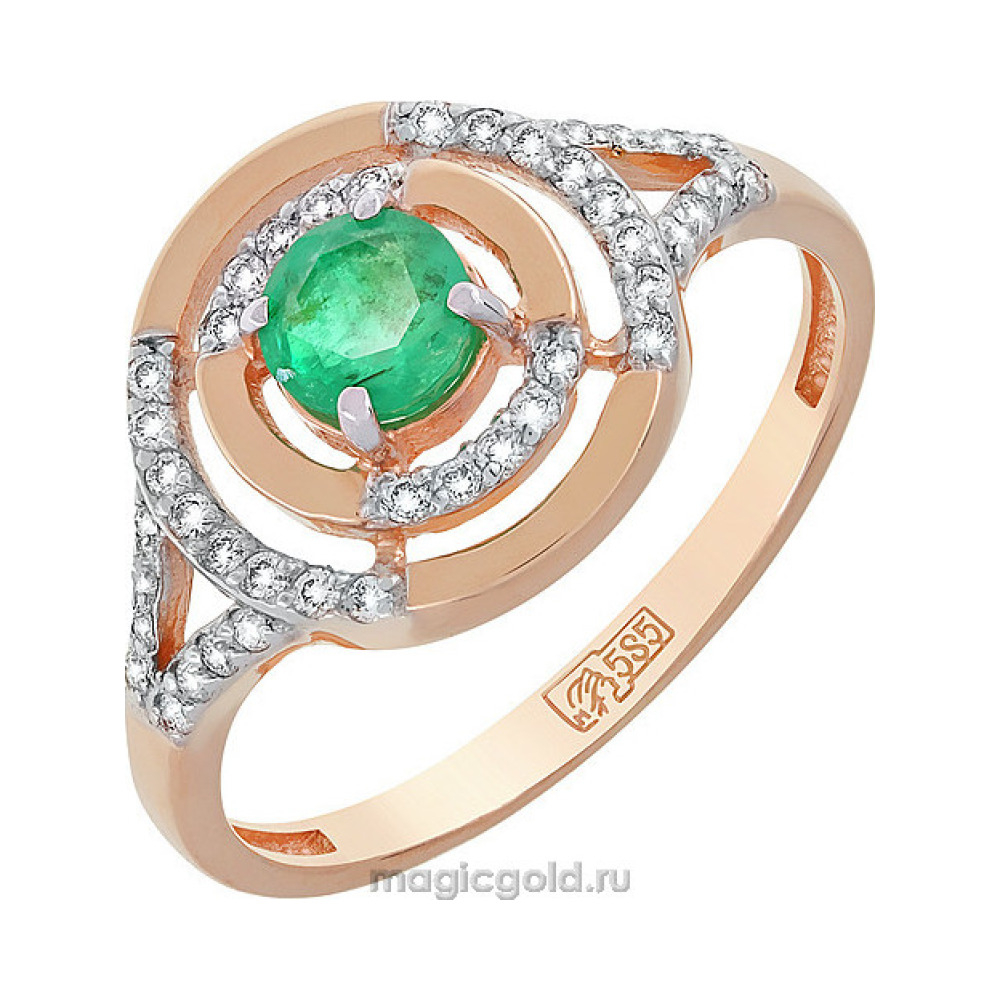 Золотое кольцо с бриллиантом и изумрудом № 119115