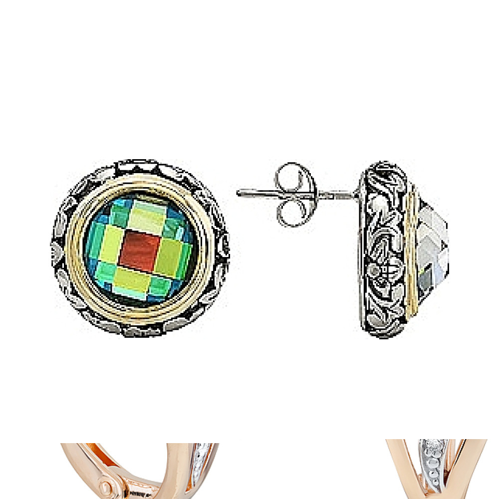 Золотые серьги с кристаллами swarovski № 124007