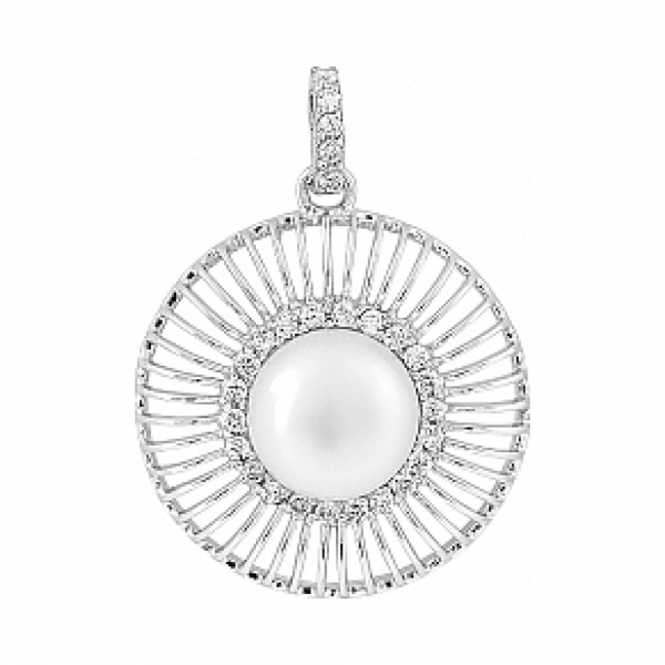 Серебряная подвеска с имитац. жемчуга и фианитом № 114244
