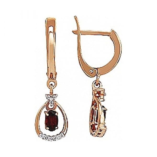 Золотые серьги с бриллиантом и рубином № 85152